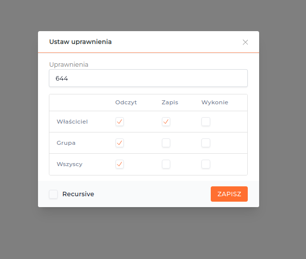 Szczegółowe ustawienia uprawnień pliku